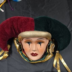 Elegant Jester Mask with Red and Green Velvet